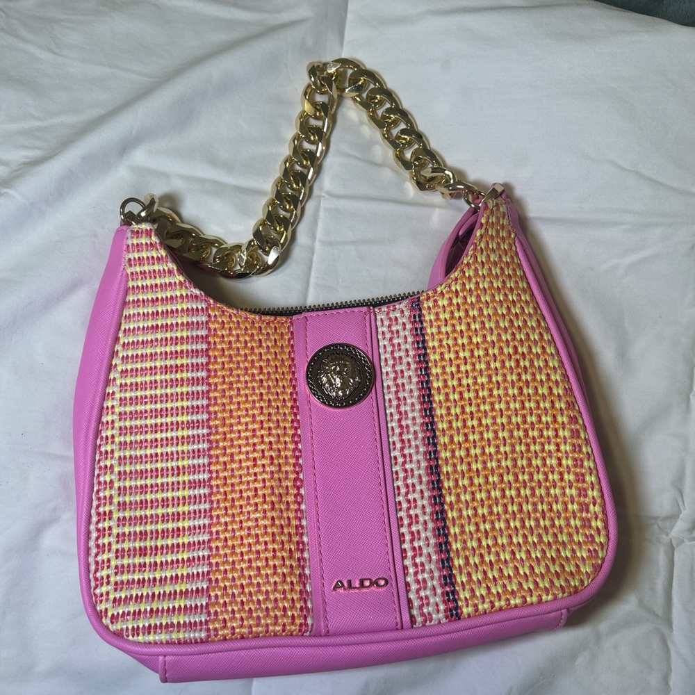 Aldo Pink and Yellow Woven Shoulder Bag